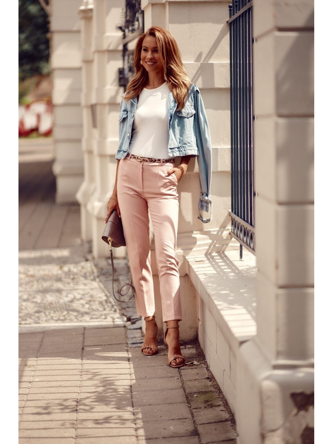 Elegant trousers with a crease and a belt, powder blue 5016 - Online store - Boutique